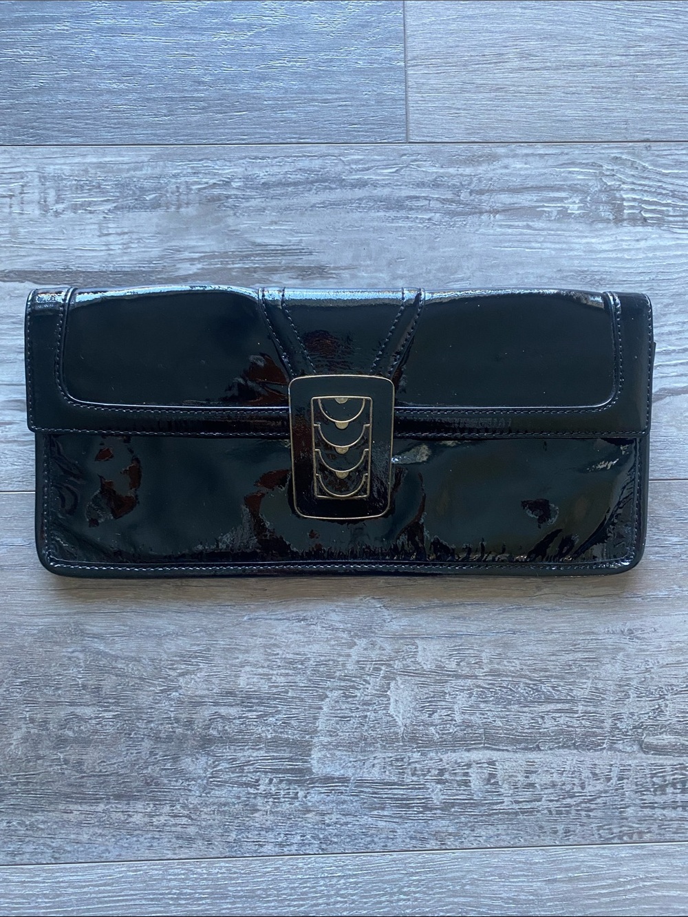 Cole Haan Black Patent Leather Clutch Metal Metallic Closure